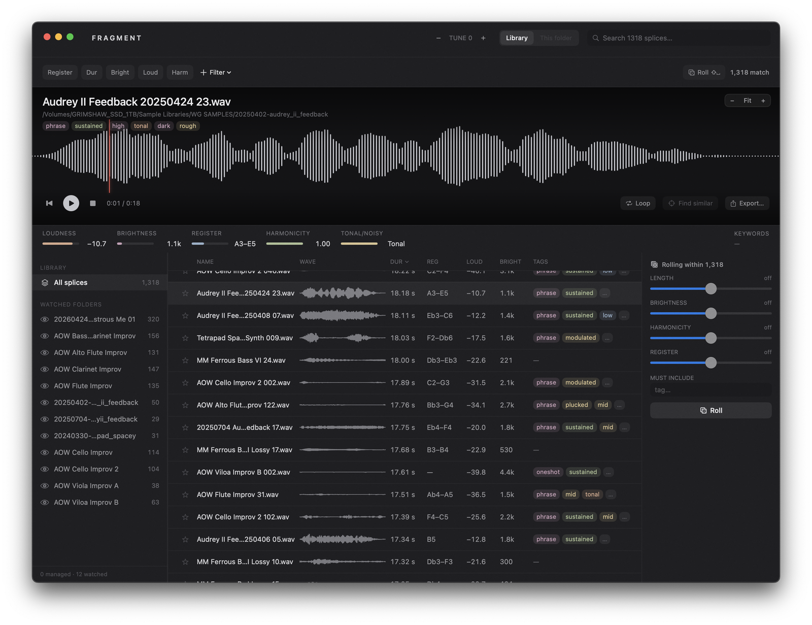 Fragment, a session slicer and sample library by Ironwood Labs
